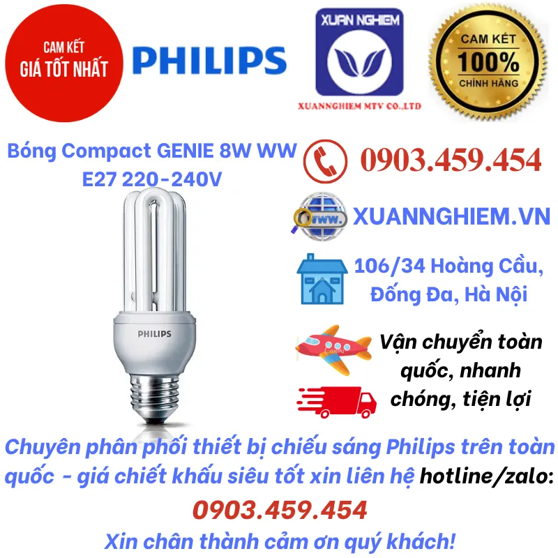 Bóng Compact GENIE 8W WW E27 220-240V