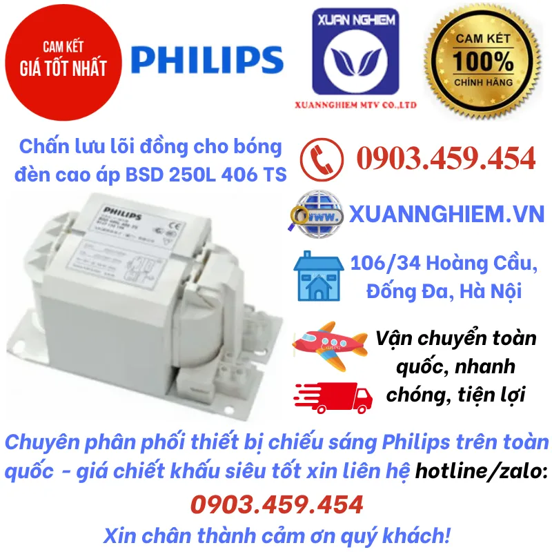 Chấn lưu lõi đồng cho bóng đèn cao áp BSD 250L 406 TS