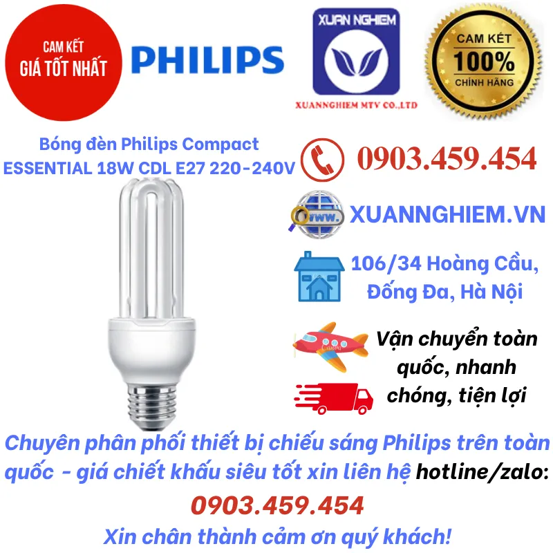 Bóng đèn Philips Compact ESSENTIAL 18W CDL E27 220-240V 1CT/12