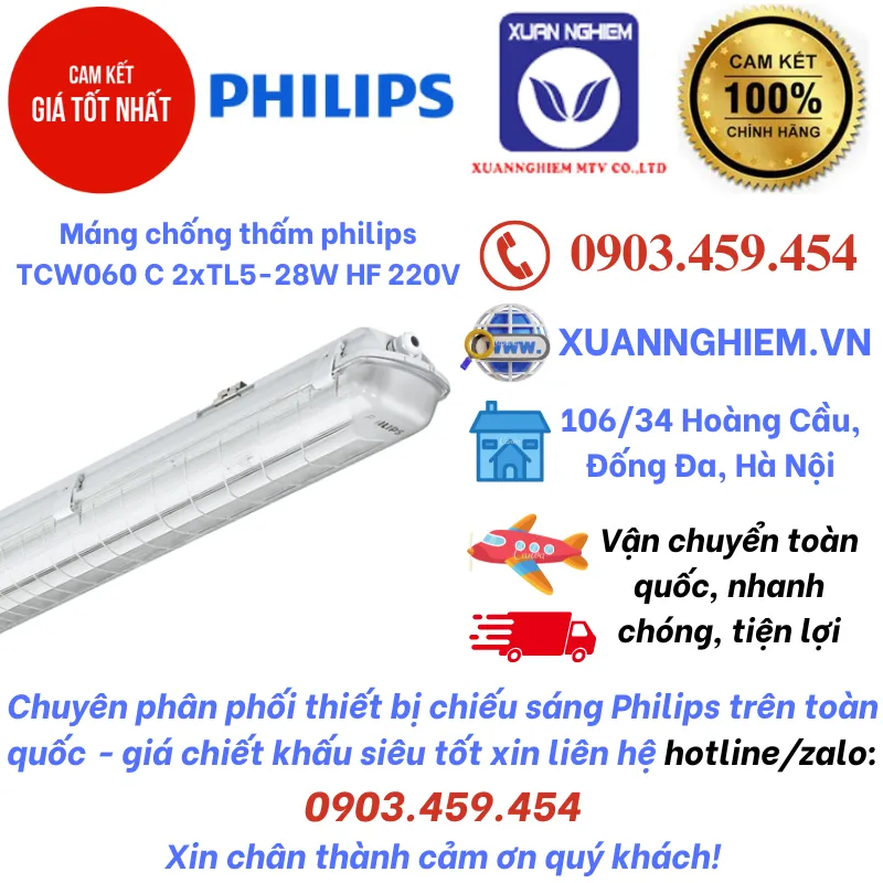 Máng chống thấm philips TCW060 C 2xTL5-28W HF 220V