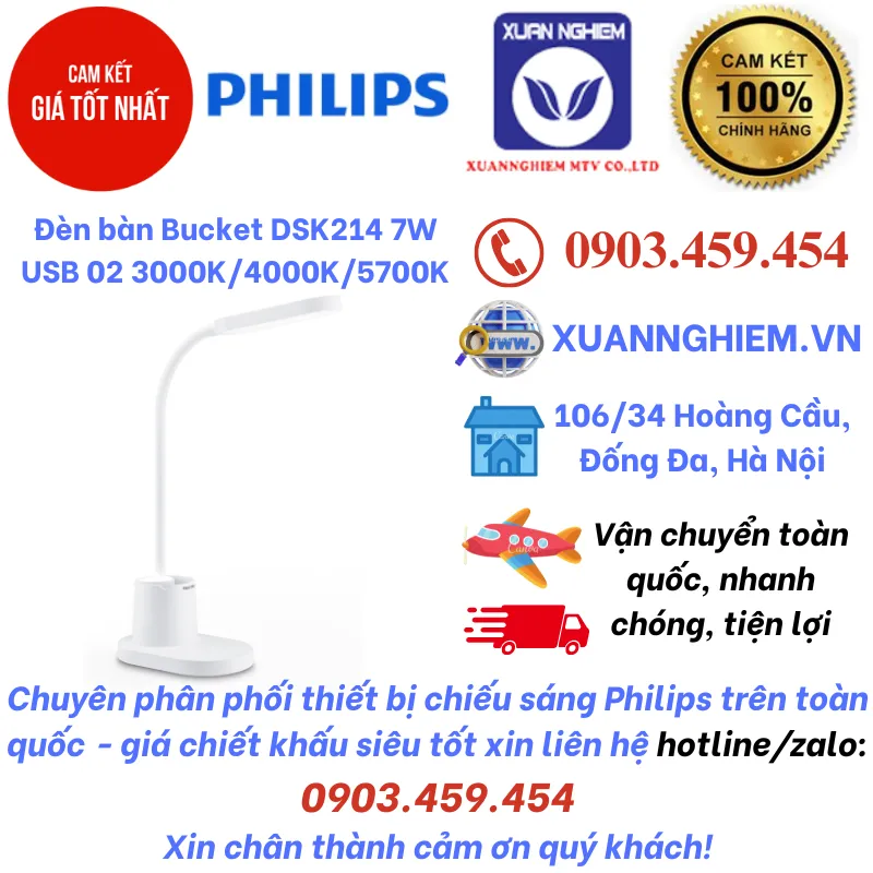 Đèn bàn Bucket DSK214 7W USB 02 3000K/4000K/5700K