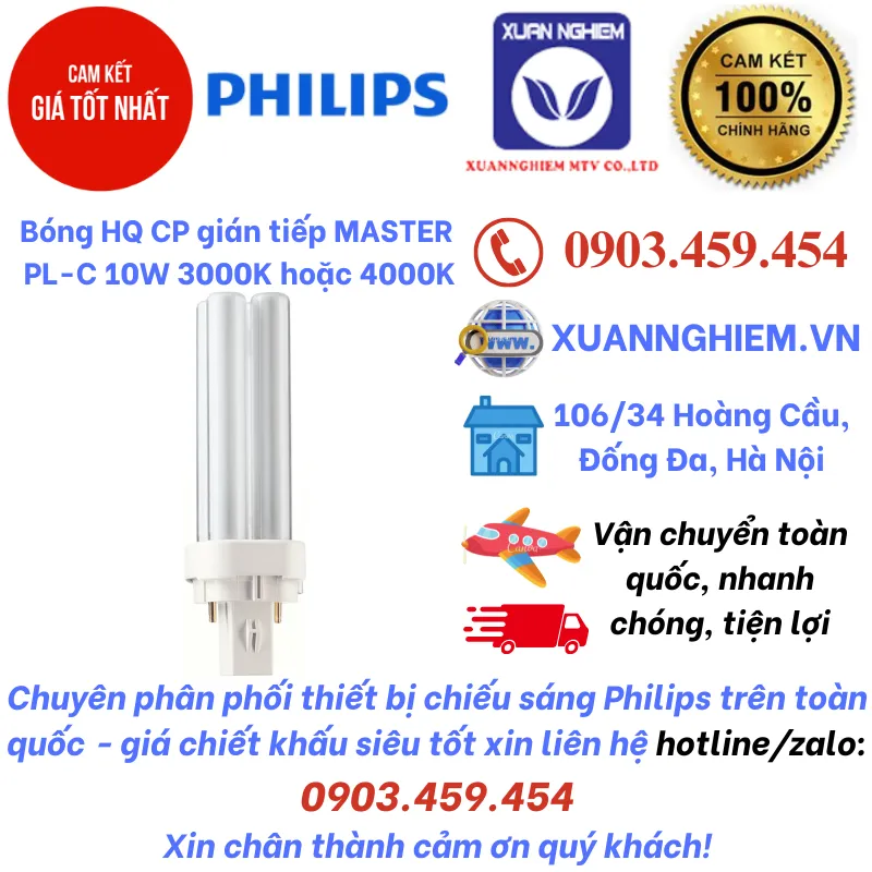 Bóng HQ CP gián tiếp MASTER PL-C 10W 3000K hoặc 4000K