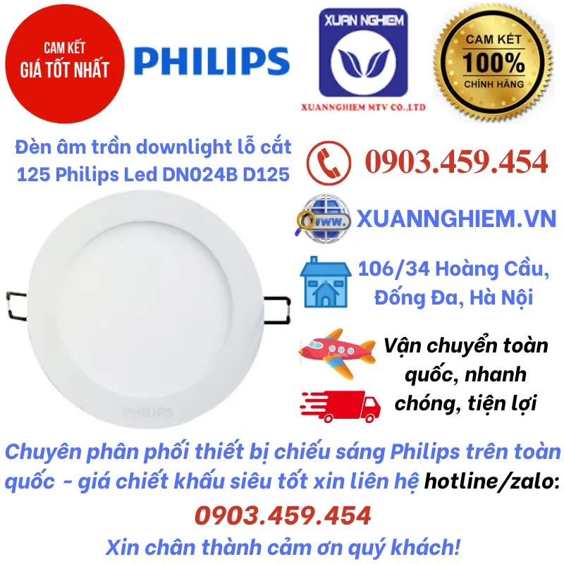 Đèn âm trần downlight lỗ cắt 125 Philips Led DN024B D125