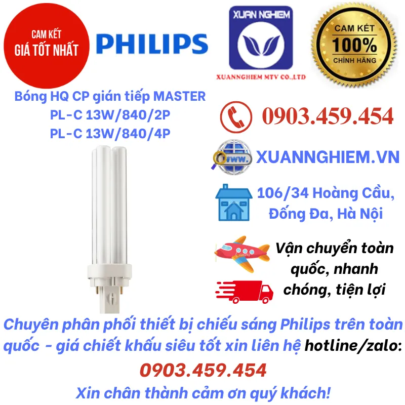 Bóng HQ CP gián tiếp MASTER PL-C 13W/840/2P hoặc PL-C 13W/840/4P 1CT/5X10BOX