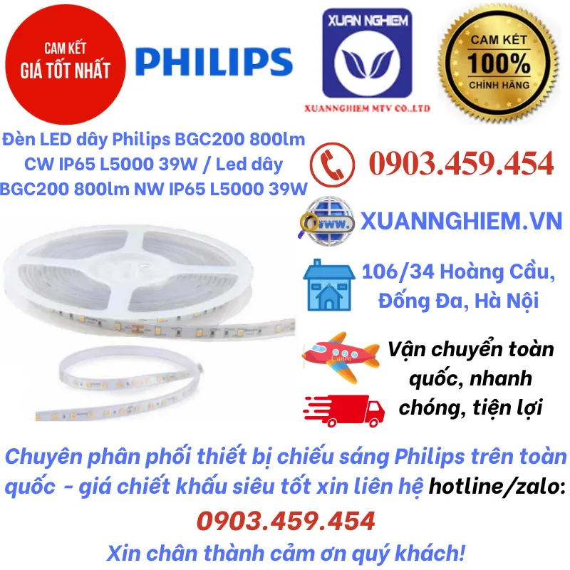 Đèn LED dây Philips BGC200 800lm CW IP65 L5000 39W / Led dây BGC200 800lm NW IP65 L5000 39W