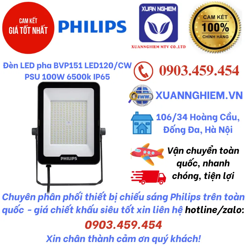 Đèn LED pha Philips BVP151 LED120/CW PSU 100W 6500k IP65