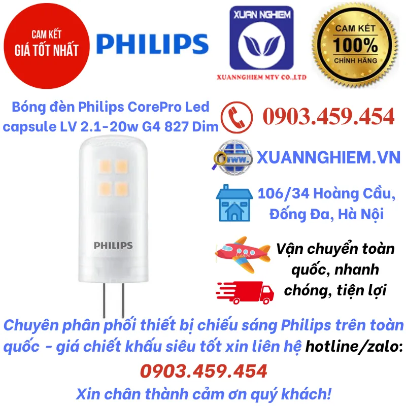 Bóng đèn Philips CorePro Led capsule LV 2.1-20w G4 827 Dim