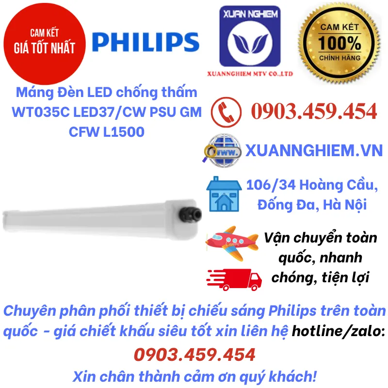 Máng Đèn LED chống thấm WT035C LED37/CW PSU GM CFW L1500