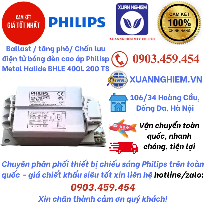 Ballast / tăng phô/ Chấn lưu điện tử bóng đèn cao áp Philisp Metal Halide BHLE 400L 200 TS