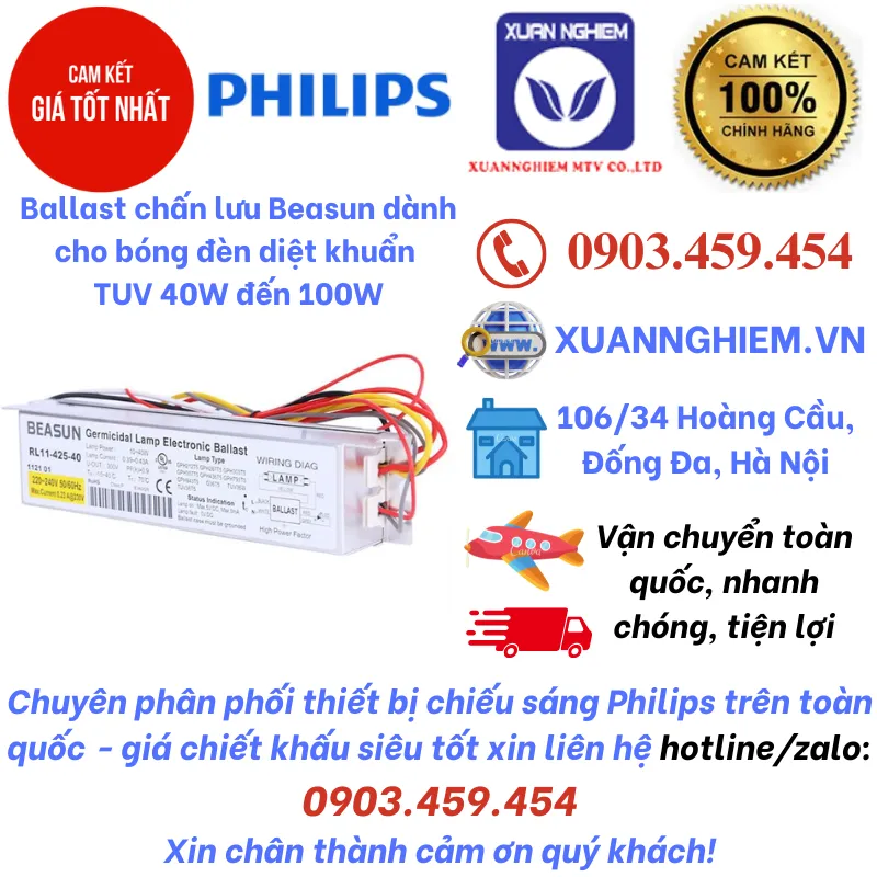Ballast chấn lưu BEASUN RL1-800-100 dành cho bóng đèn diệt khuẩn TUV 40W đến 100W