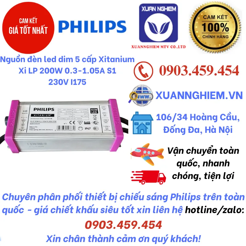 Nguồn đèn led dim 5 cấp Xitanium Xi LP 200W 0.3-1.05A S1 230V I175