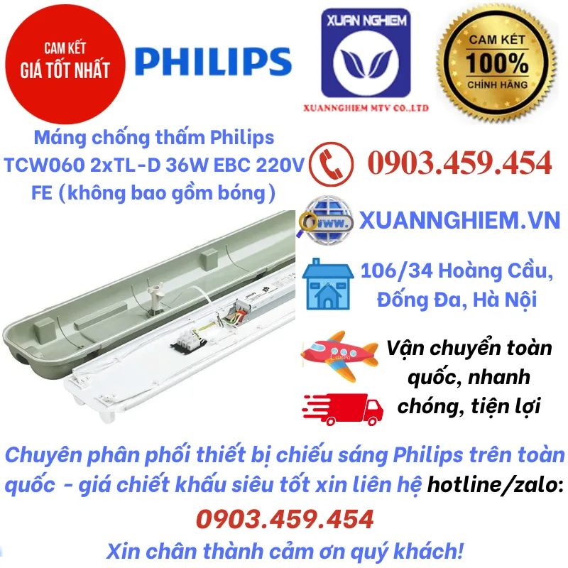 Máng chống thấm Philips TCW060 2xTL-D 36W EBC 220V FE (không bao gồm bóng)