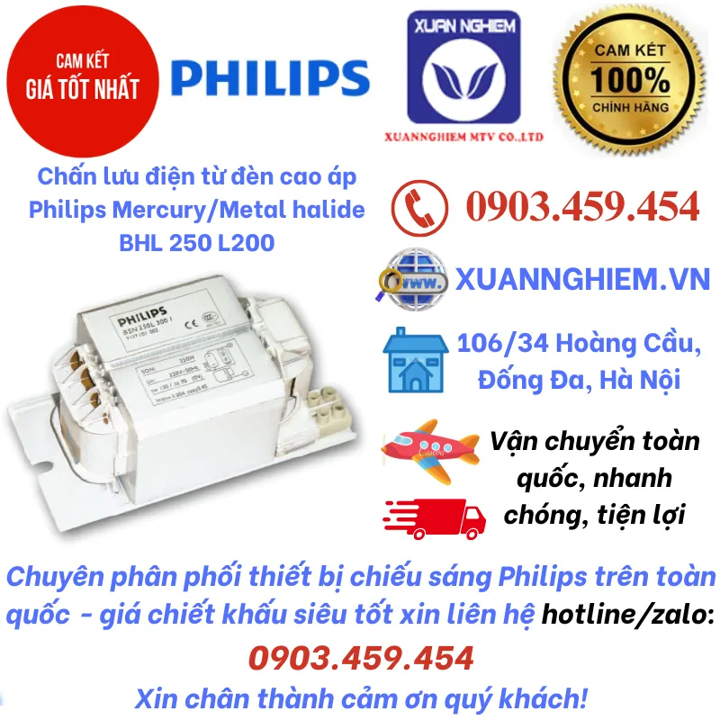 Chấn lưu điện từ đèn cao áp Philips Mercury/Metal halide BHL 250 L200