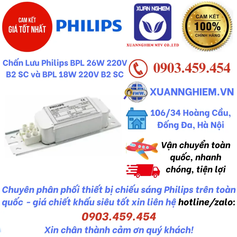 Chấn Lưu Philips BPL 26W 220V B2 SC và BPL 18W 220V B2 SC