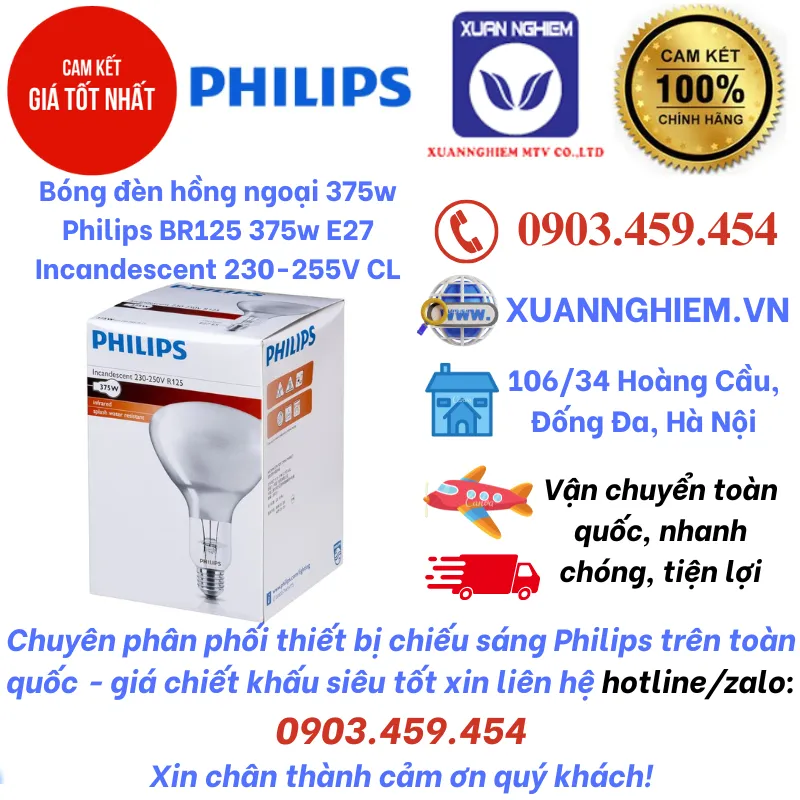 Bóng đèn hồng ngoại 375w Philips BR125 375w E27 Incandescent 230-255V CL