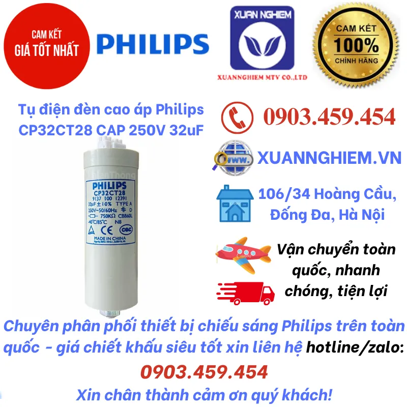Tụ điện đèn cao áp Philips CP32CT28 CAP 250V 32uF