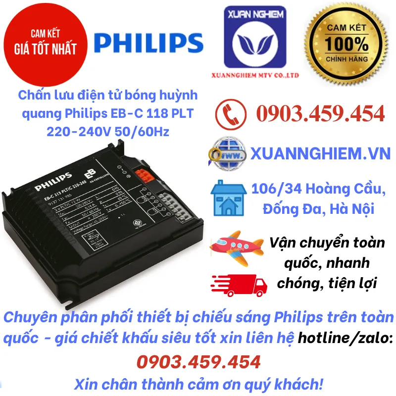 Chấn lưu điện tử bóng huỳnh quang Philips EB-C 118 PLT 220-240V 50/60Hz