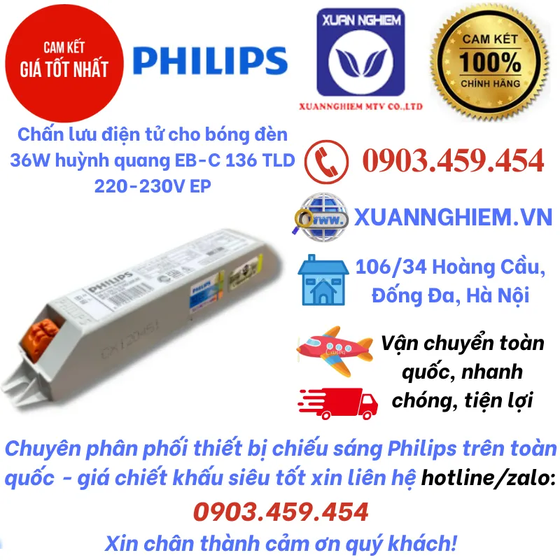 Chấn lưu điện tử cho bóng đèn 36W huỳnh quang EB-C 136 TLD 220-230V EP