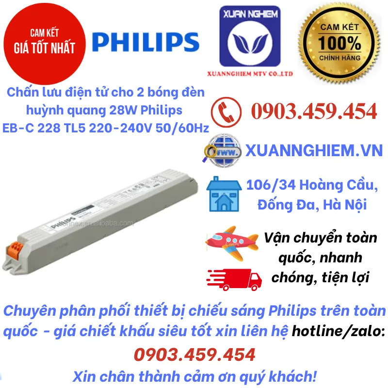 Chấn lưu điện tử cho 2 bóng đèn huỳnh quang 28W Philips EB-C 228 TL5 220-240V 50/60Hz