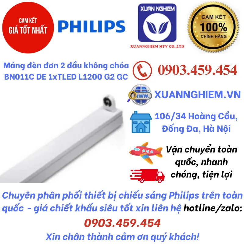 Máng đèn đơn 2 đầu không chóa BN011C DE 1xTLED L1200 G2 GC Philips