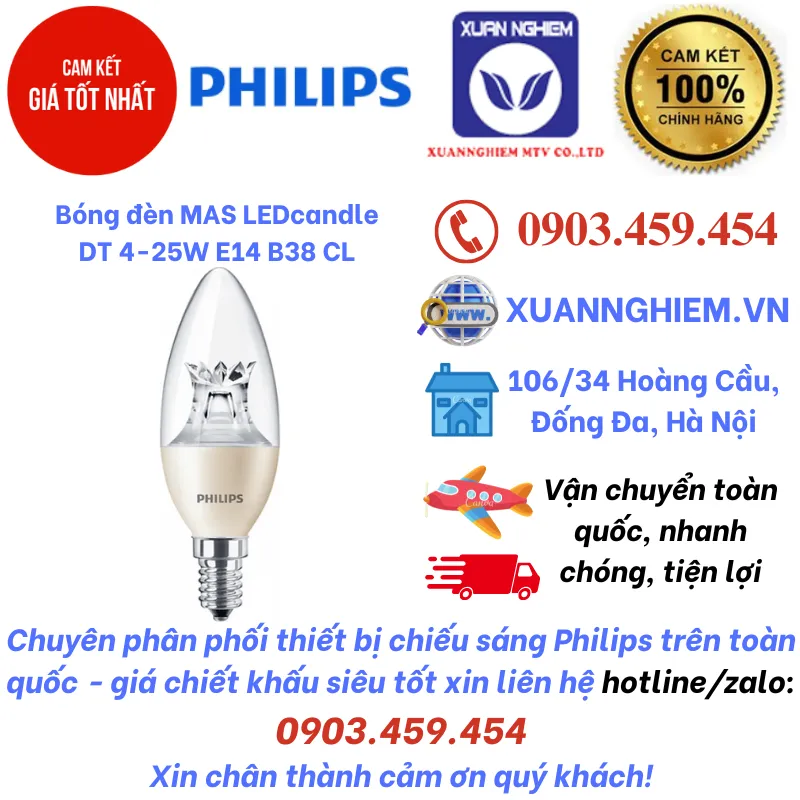 Bóng đèn MAS LEDcandle DT 4-25W E14 B38 CL