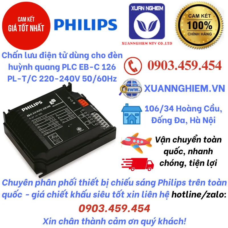 Chấn lưu điện tử dùng cho đèn huỳnh quang PLC Philips EB-C 126 PL-T/C 220-240V 50/60Hz