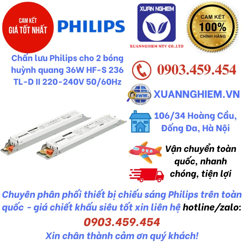 Chấn lưu Philips cho 2 bóng huỳnh quang 36W HF-S 236 TL-D II 220-240V 50/60Hz