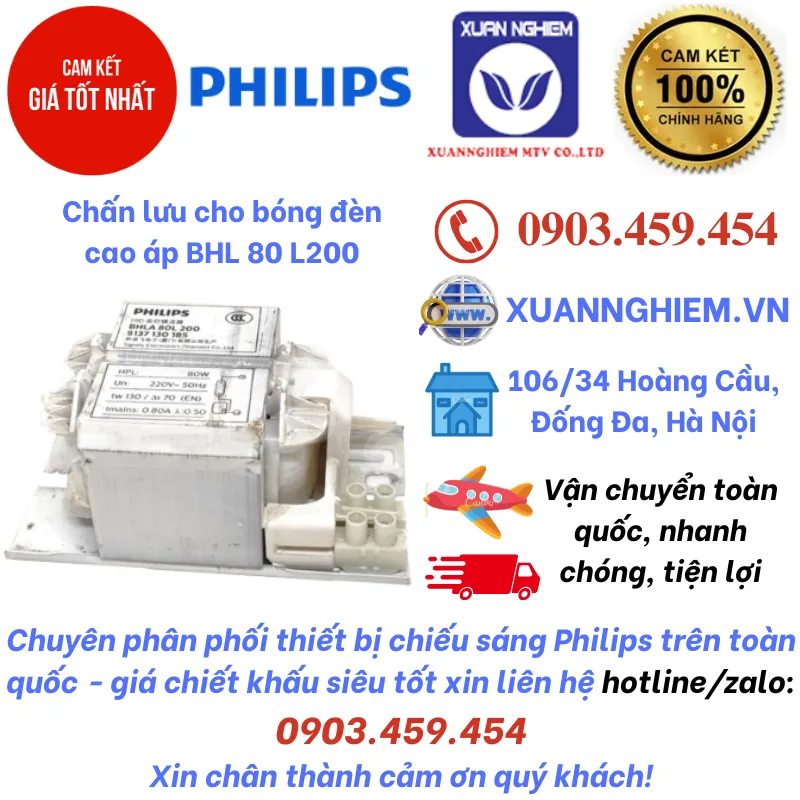 Chấn lưu cho bóng đèn cao áp BHL 80 L200