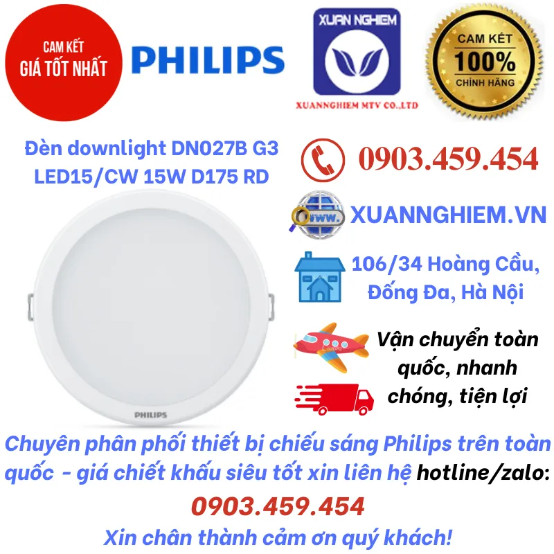 Đèn downlight lỗ cắt 175 DN027B G3 LED15/CW 15W D175 RD