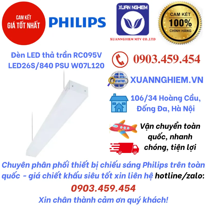 Đèn LED thả trần RC095V LED26S/840 PSU W07L120 vỏ trắng