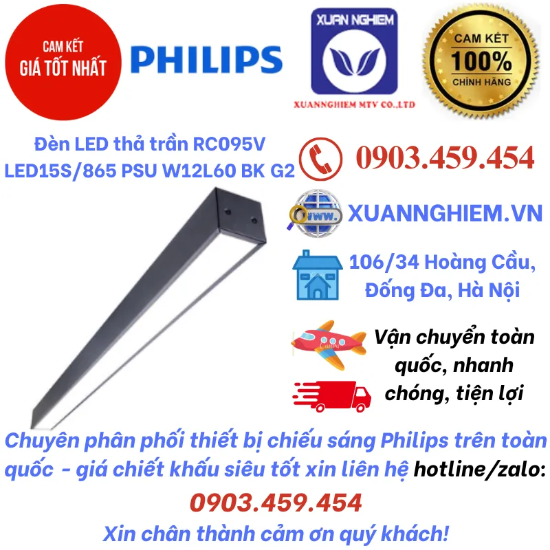 Đèn LED thả trần RC095V LED15S/865 PSU W12L60 BK G2