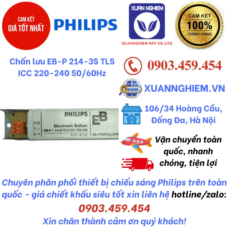 Chấn lưu cho bóng đèn huỳnh quang EB-P 214-35 TL5 ICC 220-240 50/60Hz