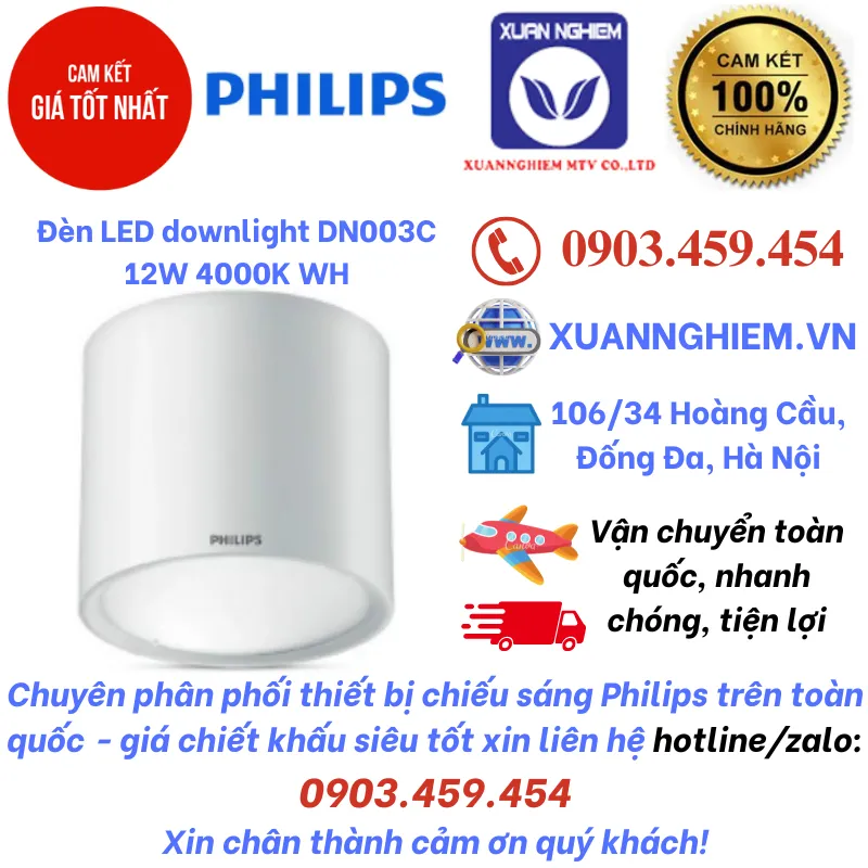 Đèn LED downlight DN003C 12W 4000K WH