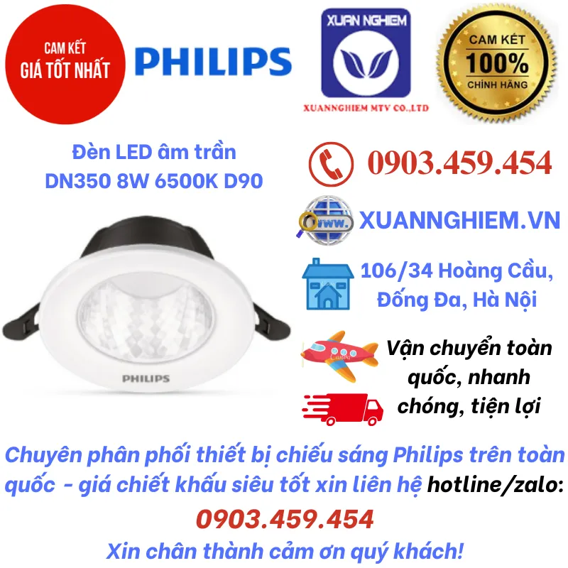 Đèn LED âm trần lỗ cắt 90 DN350 8W 6500K D90