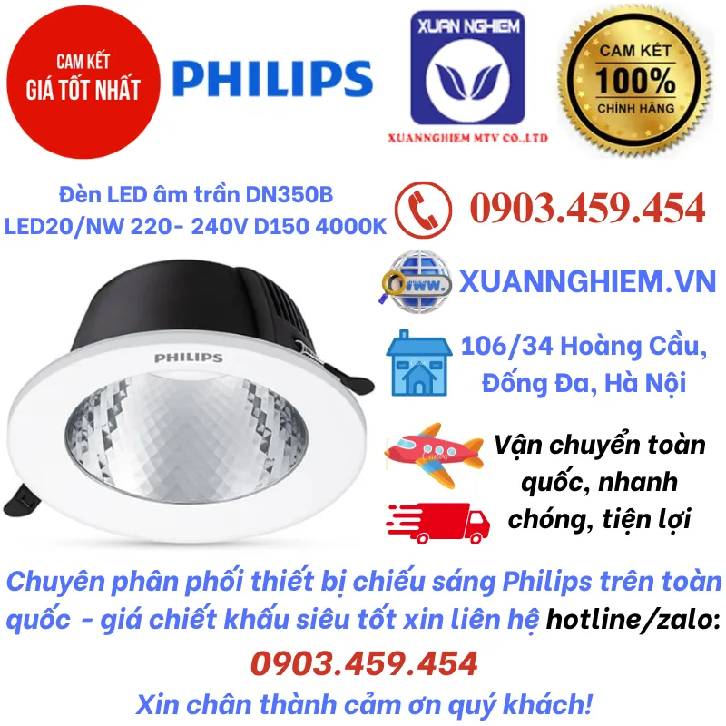 Đèn LED âm trần DN350B LED20/NW 220- 240V D150 4000K