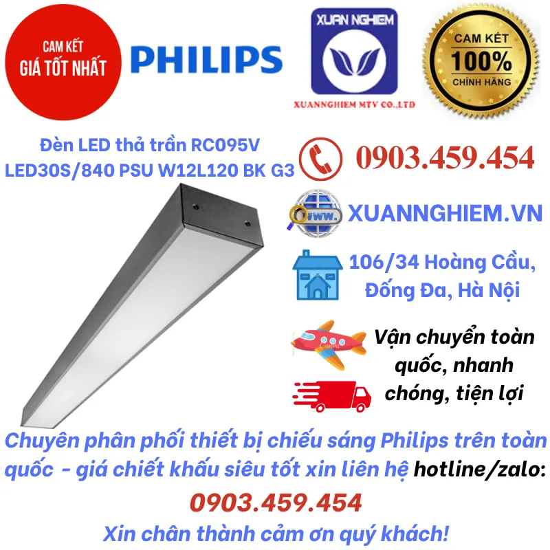 Đèn LED thả trần RC095V LED30S/840 PSU W12L120 BK G3