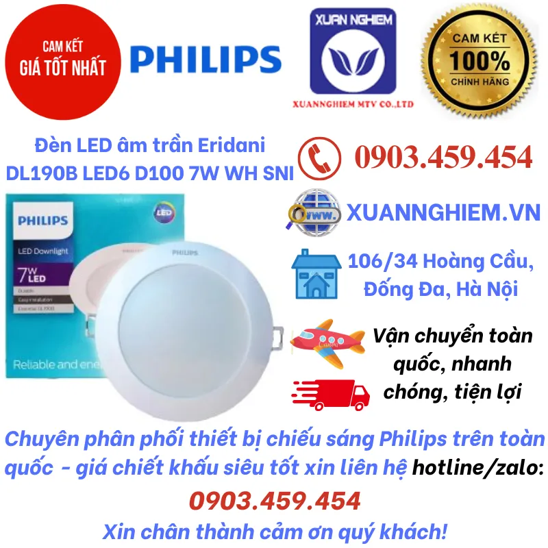 Đèn LED âm trần Eridani DL190B LED6 D100 7W WH SNI
