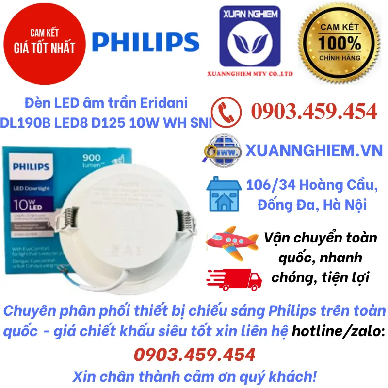Đèn LED âm trần Eridani DL190B LED8 D125 10W WH SNI