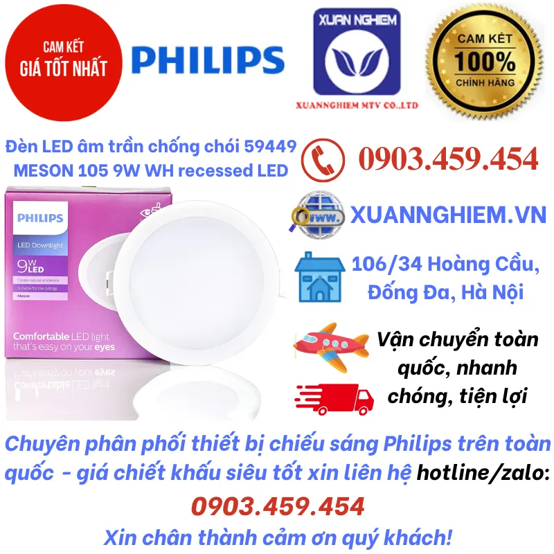 Đèn LED âm trần chống chói 59449 MESON 105 9W WH recessed LED