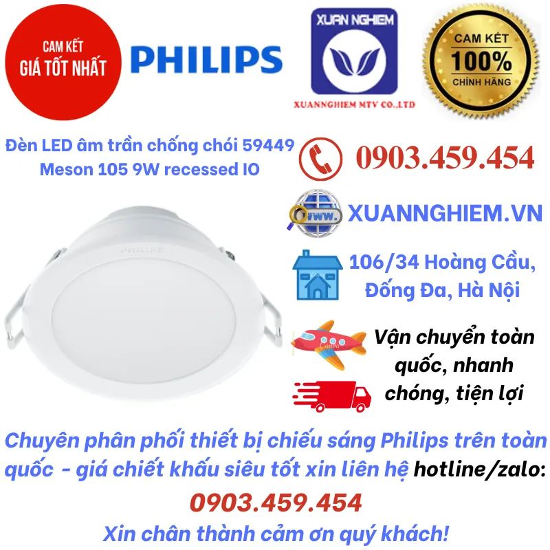 Đèn LED âm trần chống chói 59449 Meson 105 9W recessed IO