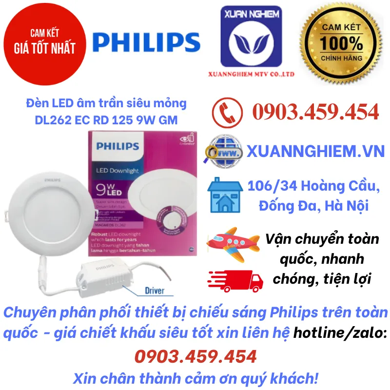 Đèn LED âm trần siêu mỏng DL262 EC RD 125 9W GM