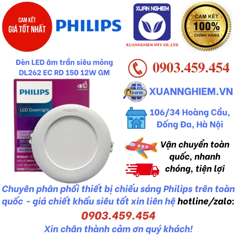 Đèn LED âm trần siêu mỏng DL262 EC RD 150 12W GM
