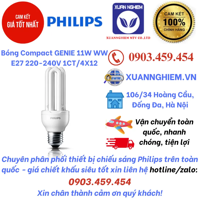 Bóng Compact GENIE 11W WW E27 220-240V 1CT/4X12
