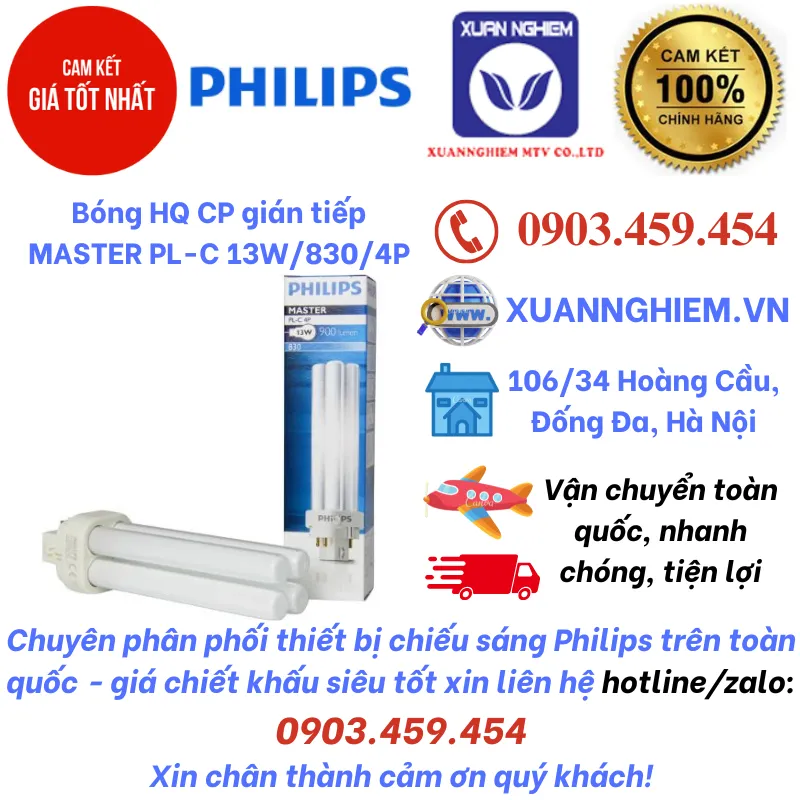 Bóng HQ CP gián tiếp MASTER PL-C 13W/830/4P 1CT/5X10BOX