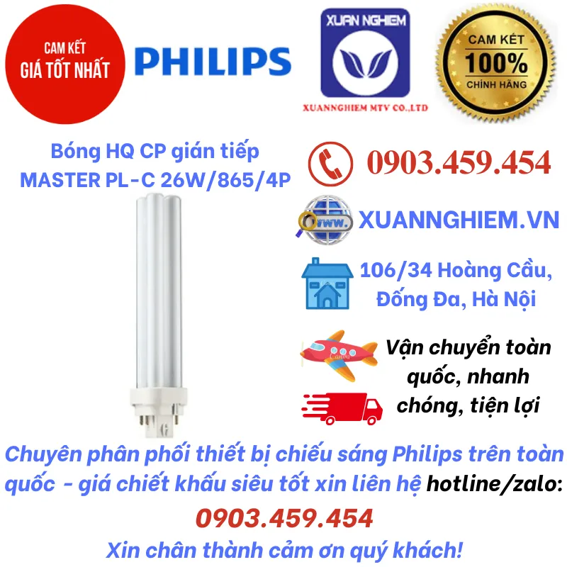 Bóng HQ CP gián tiếp MASTER PL-C 26W/865/4P 1CT/5X10BOX