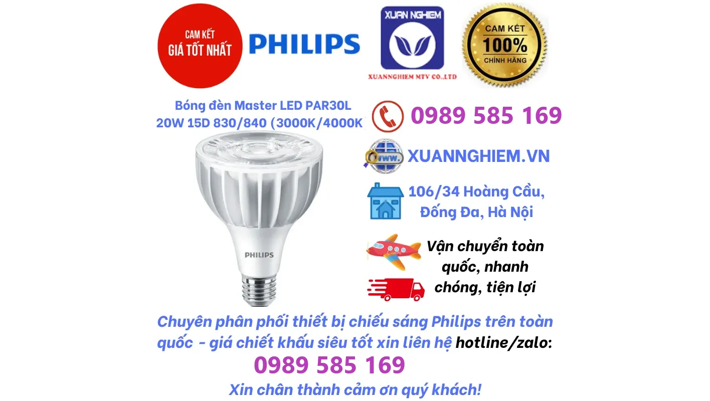 Bóng đèn Master LED PAR30L 20W 15D 830 / Master LED PAR30L 20W 15D 840 CN